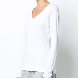 Adam Lippes White Long Sleeve V-Neck Top